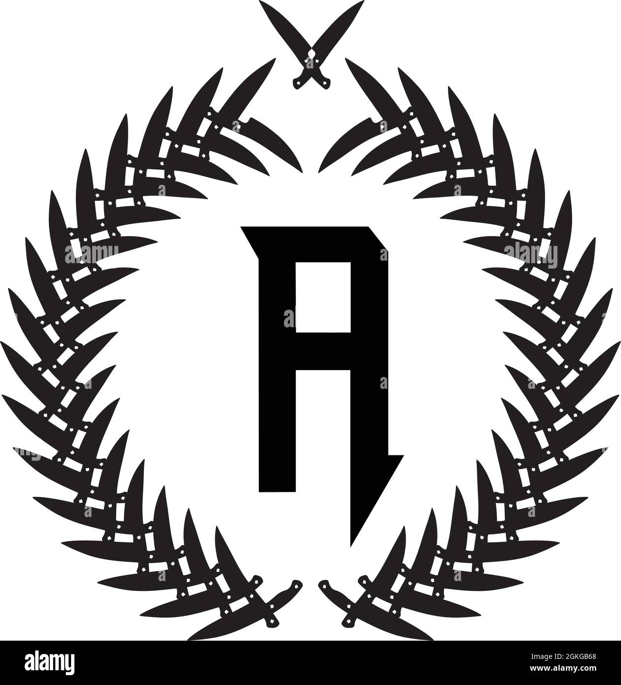 NUMBER 2 LOGO WITH KNIFE EMBLEM AROUND FOR ILLUSTRATION USE Stock Vector