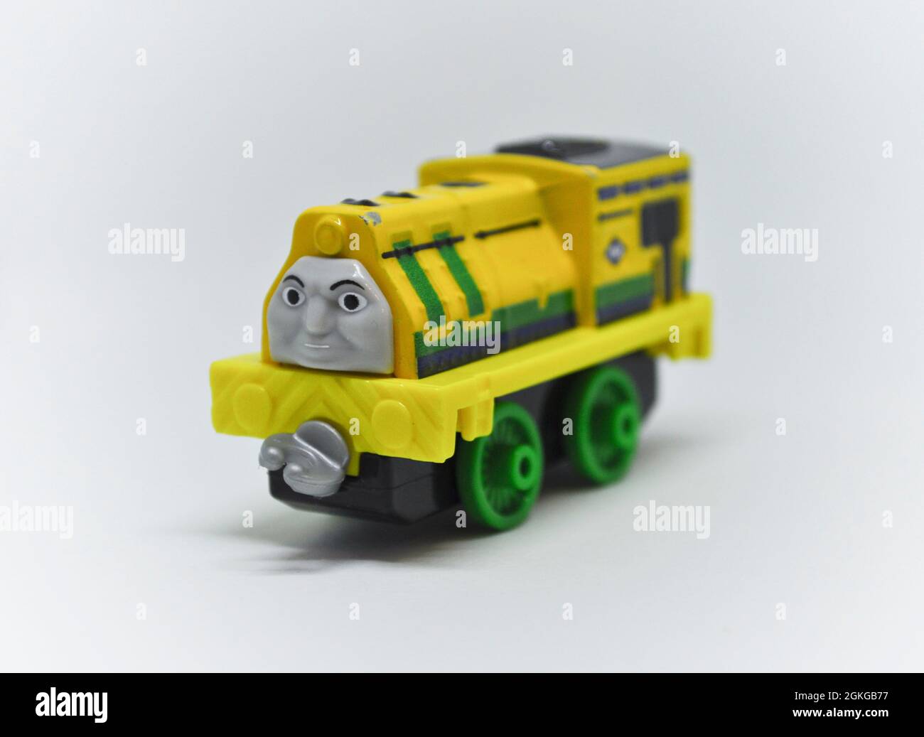 Raul - Thomas and Friends die cast character set against a white background. Stock Photo