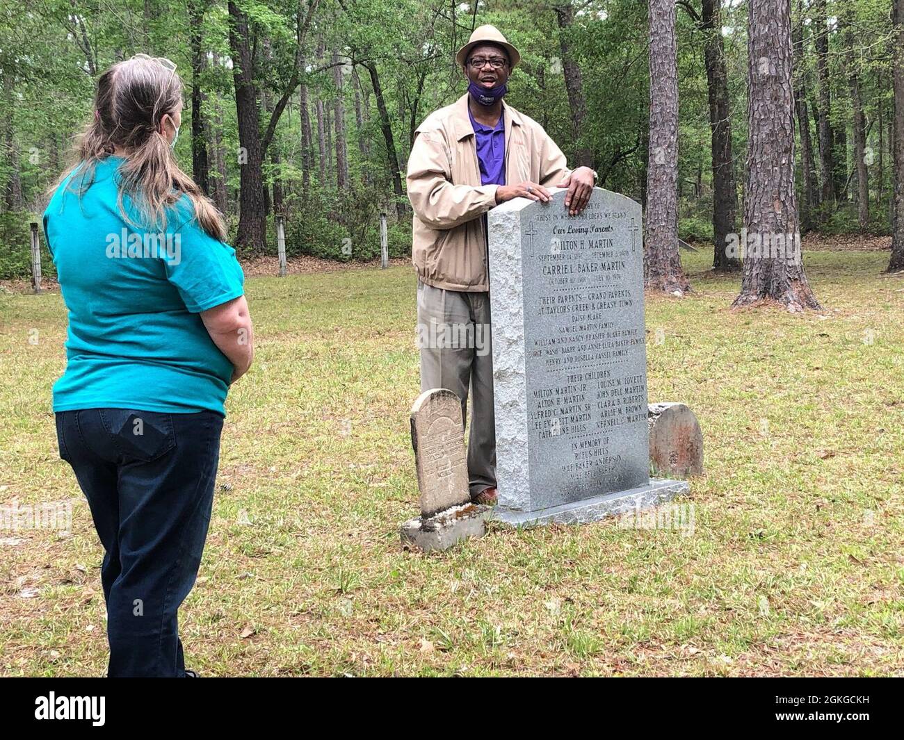 Chairman of the Liberty County Board of Commissioners and local historian, Donald Lovette shares a story with tour participants, April 15 at Cypress Creek Cemetery on Fort Stewart. Stock Photo
