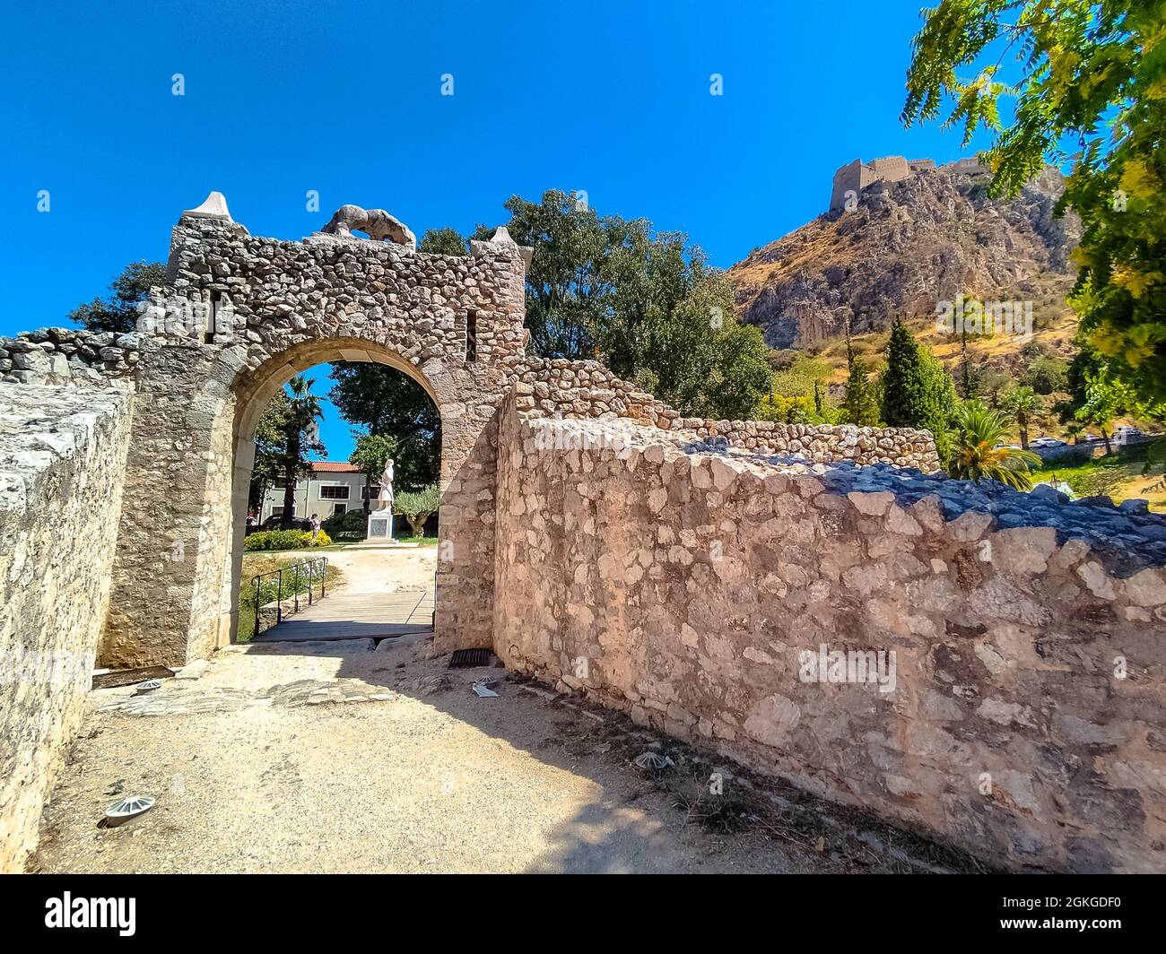 Palamidi castle on the hill above Nafplio city in Greece. Stock Photo