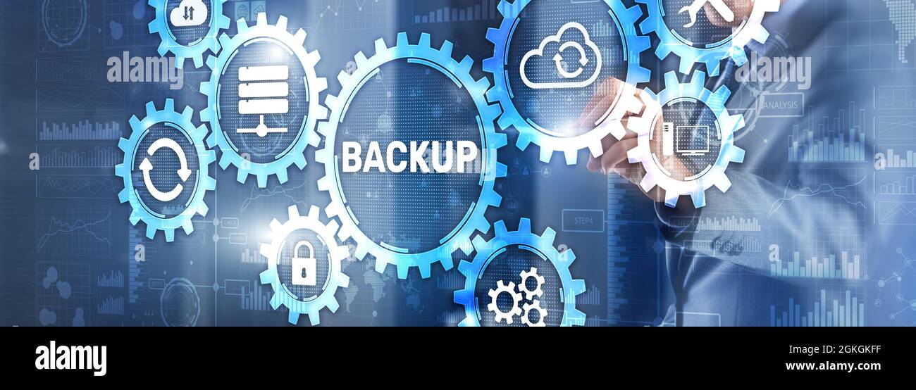 Backup Data recovery Cybersecurity. Mixed media technology concept. Stock Photo