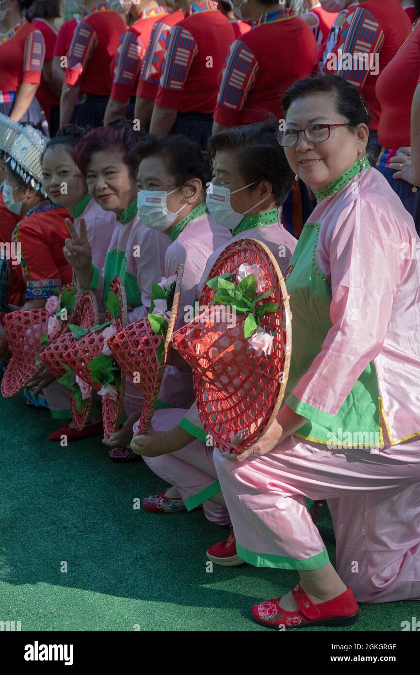 Some members of Kai Xin Yizhu dance troupe prior to a performance celebrating their 6th anniversary. In Queens, New York. Stock Photo