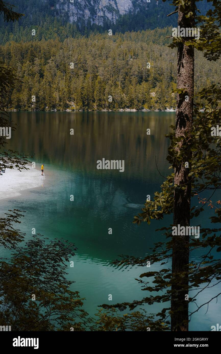 Mesmerizing view of a calm lake surrounded by trees with reflection ...