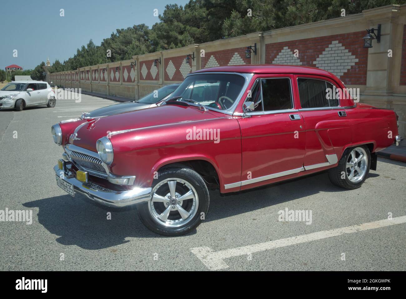 Closeup view of the old russian car GAZ21 Volga parked in the yard