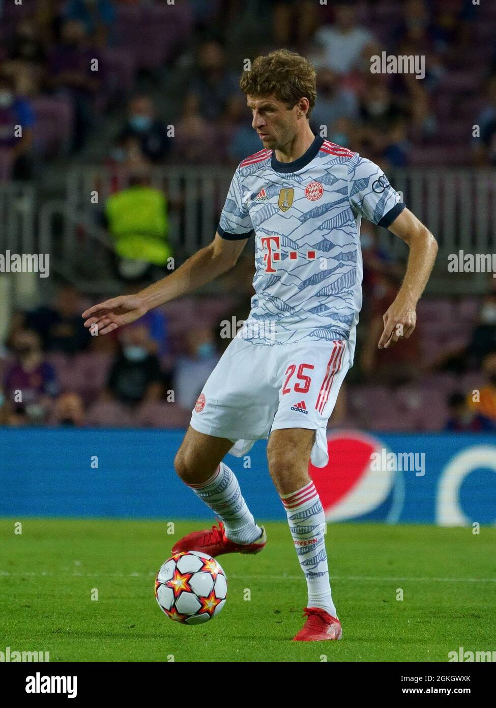 Barcelona, Spain. 14/09/2021, Thomas Muller of FC Bayern Munich during the UEFA Champions League match between FC Barcelona and FC Bayern Munich at Camp Nou in Barcelona, Spain. Stock Photo