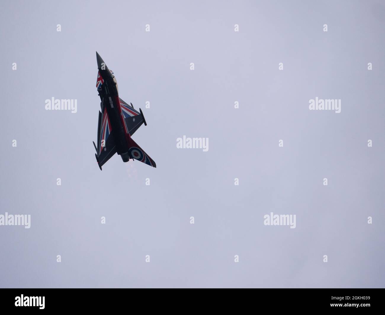 RAF Typhoon jet in Black Jack colours in a vertical climb at the 2021 Bournemouth Air Display Stock Photo