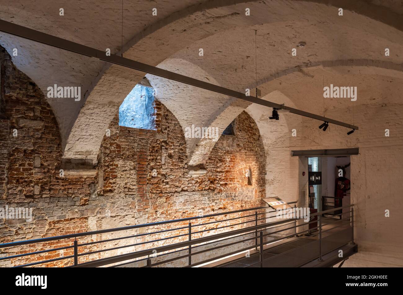 Brussels Old Town, Brussels Capital Region - Belgium - 09 10 2021:First floor bridge and arched ceiling of the museum hall Stock Photo