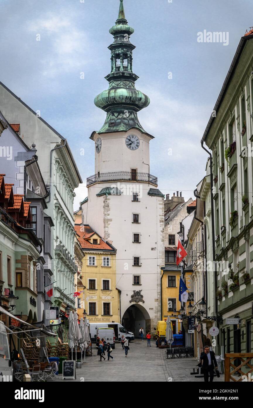 Bratislava, Slovakia - September 24, 2019 - Michael's Gate is the city gate located in the old town. Stock Photo