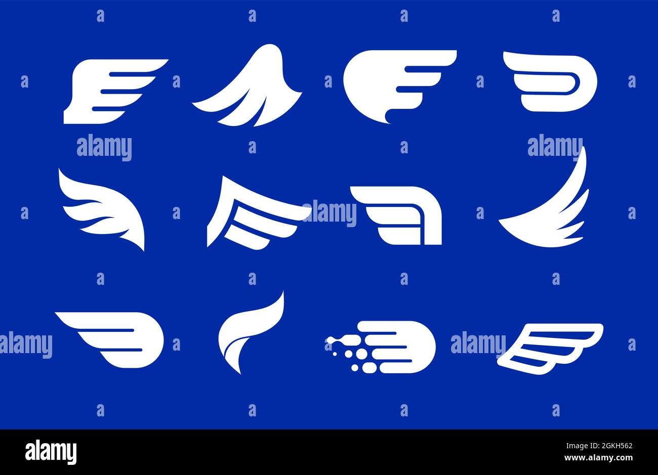 Collection of blue wings logos, icons and symbols. Fast delivery