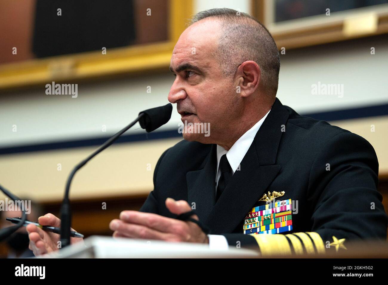 Adm. Charles ‘Chas’ A. Richard, commander U.S. Strategic Command, testifies before the House Armed Services Committee, in Washington, D.C. April 21, 2021. Stock Photo