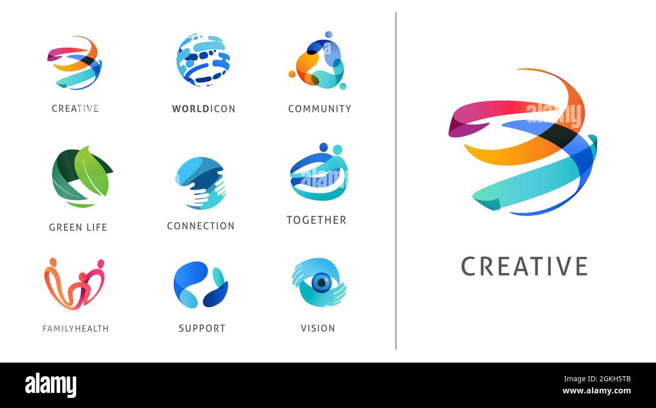 Logo set, creative, technology, biotechnology, tech icons concept ...