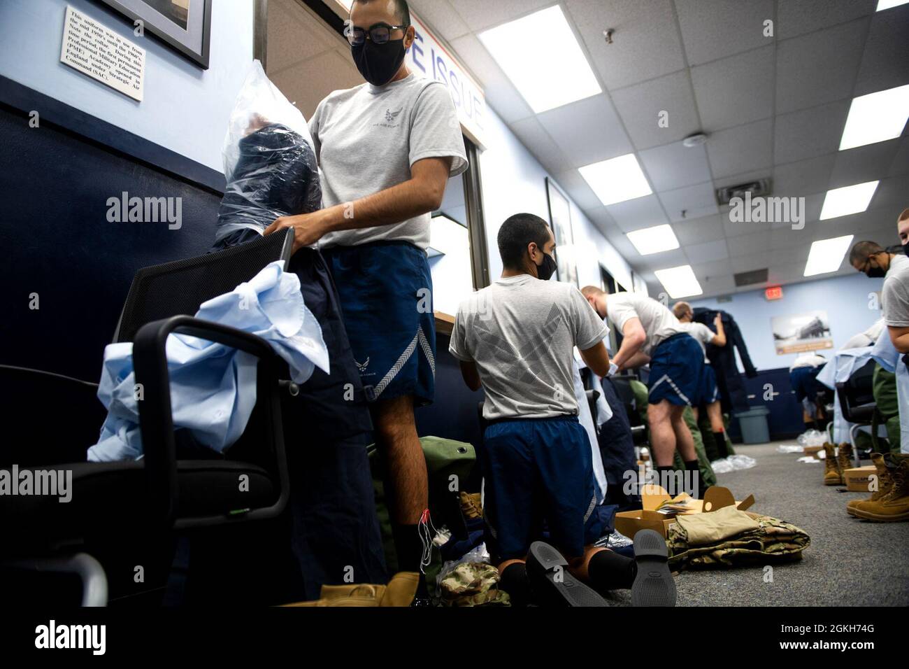 U.S. Air Force basic military training trainees conduct inventory of