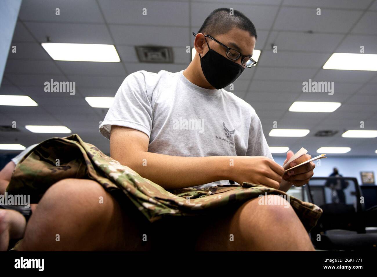 U.S. Air Force basic military training trainees conduct inventory of