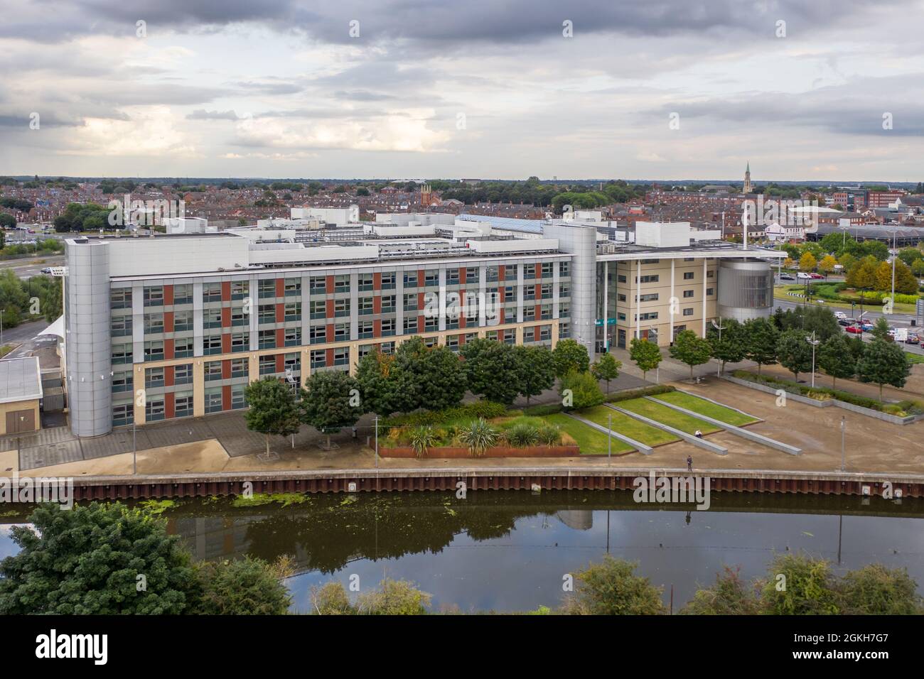DONCASTER, UK - SEPTEMBER 10, 2021.  An aerial view of Doncaster College Campus and University centre building Stock Photo