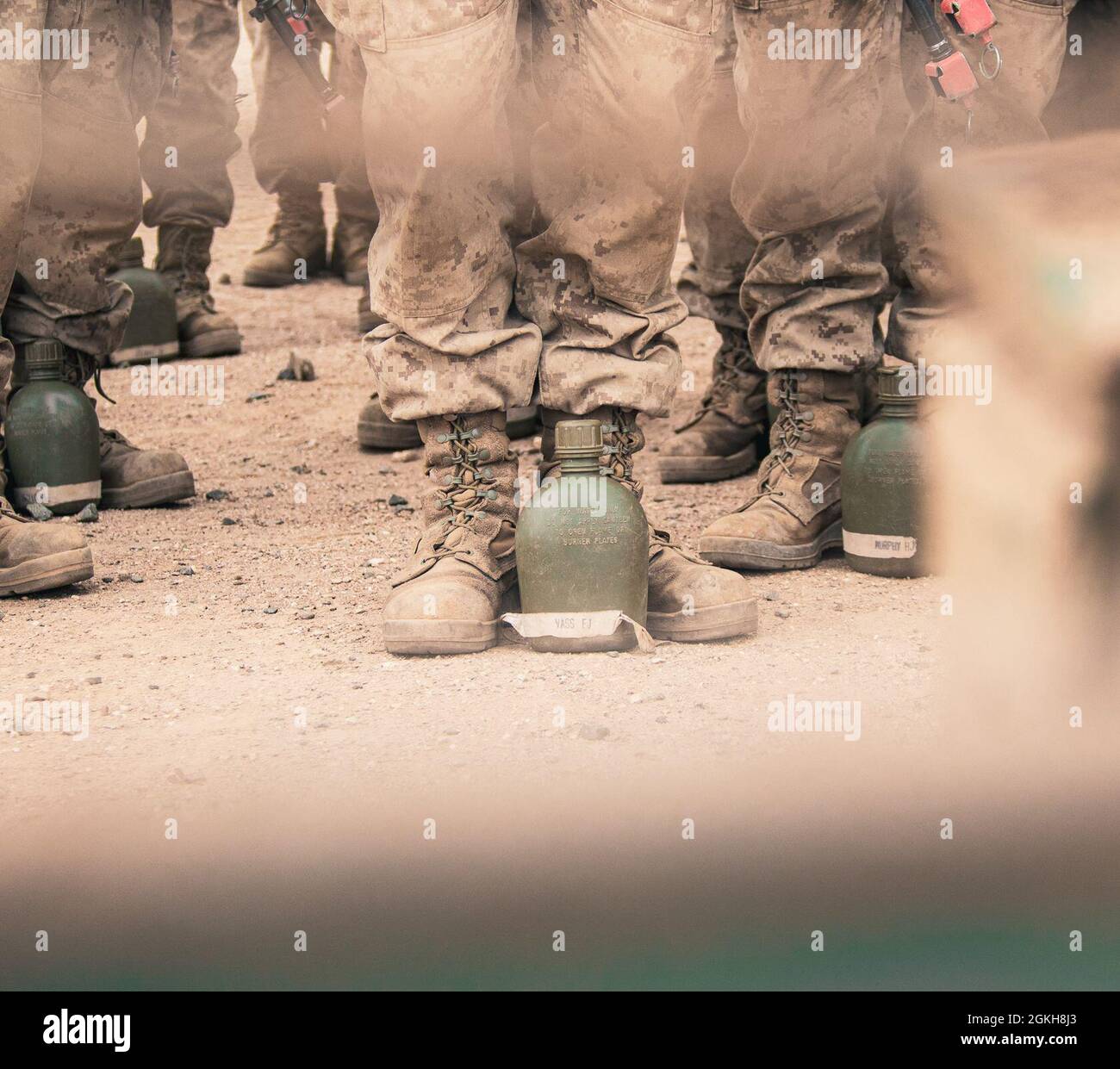 U S Marine Corps Recruits With Lima Company 3rd Recruit Training Battalion Stand At Attention During The Reading Of A Citation While Undertaking The Crucible At Marine Corps Base Camp Pendleton California On