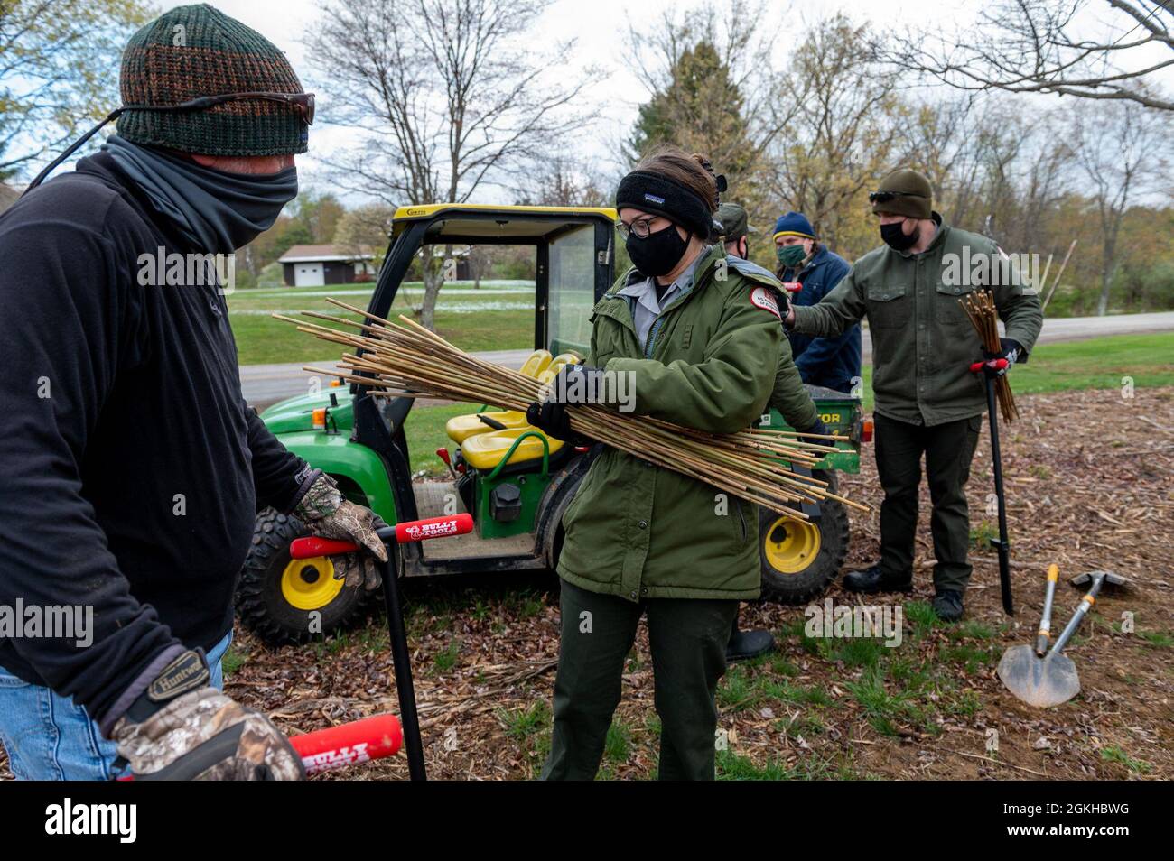Julie Miller, park ranger at Crooked Creek Lake, hands out planting ...