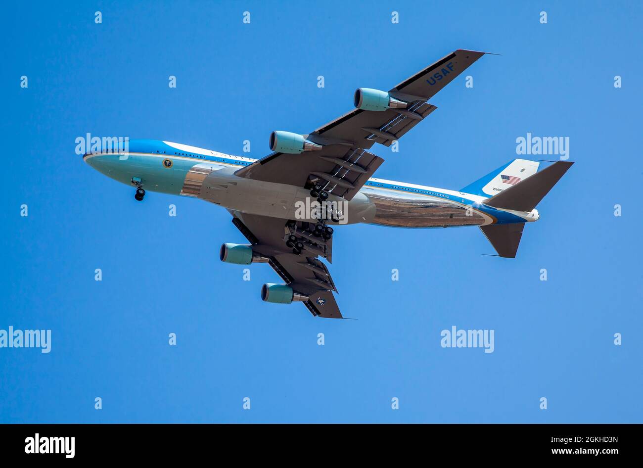 US Air Force One during landing, 2021. Stock Photo