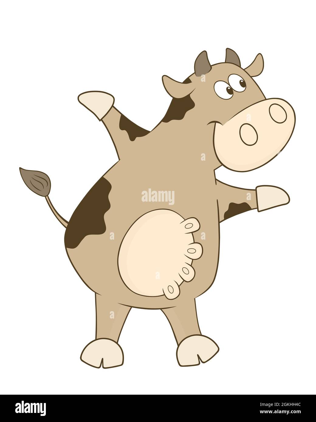 cute brown cow standing on hind legs and with udders, cartoon farm animal  character suitable for a book for kids. isolated on white background Stock  Photo - Alamy