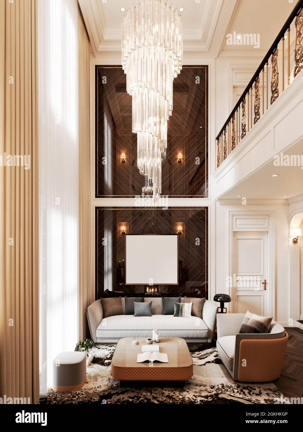 3d render of modern living room, villa house Stock Photo