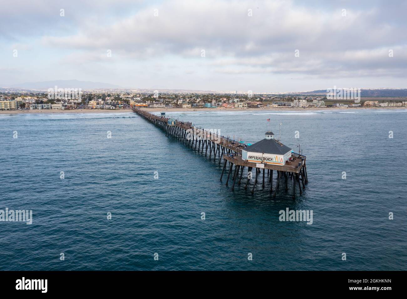 Imperial Beach Pier and Tin Fish Restaurant, San Diego California Stock