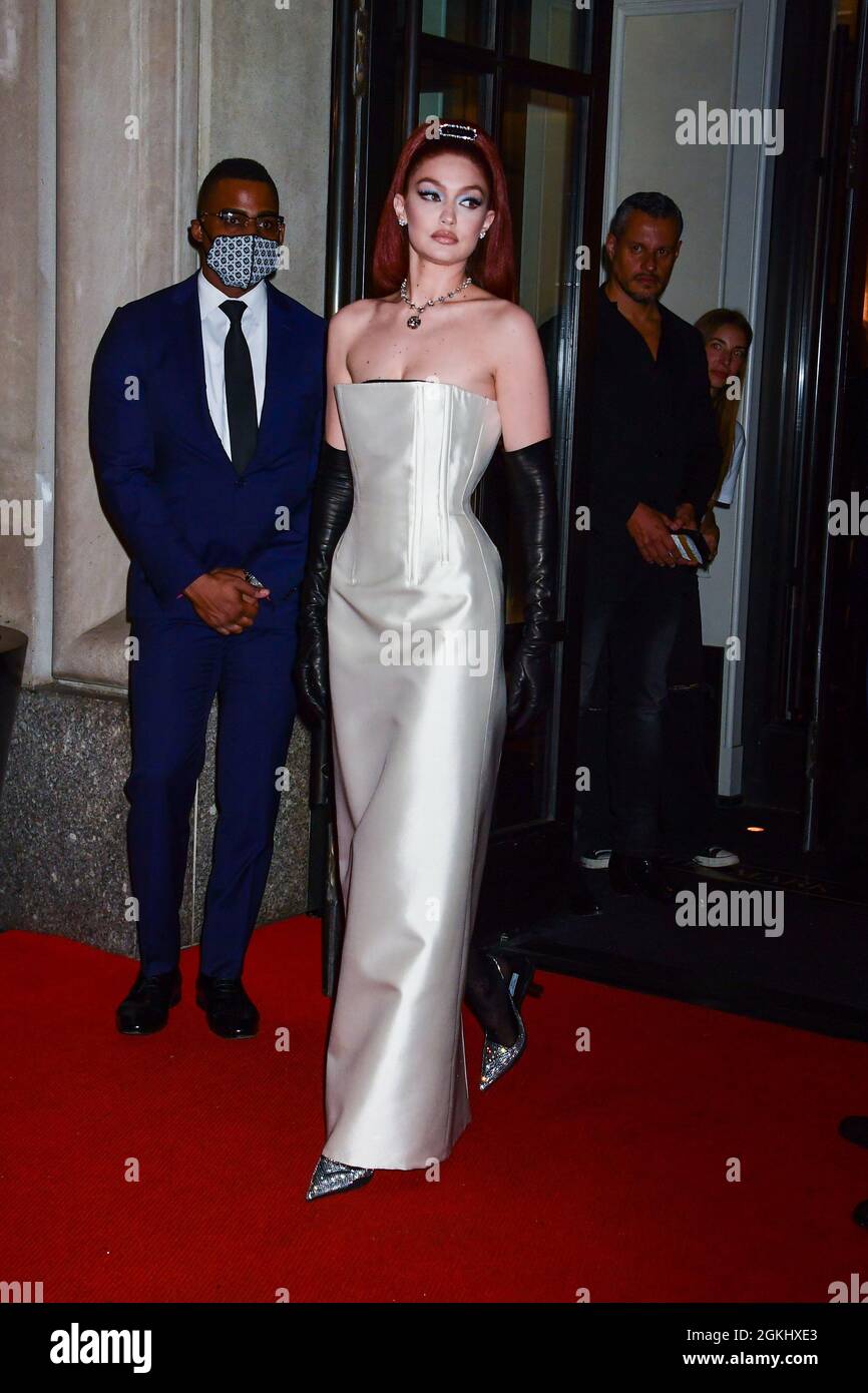 Gigi Hadid wearing Prada during Met Gala departures from THE MARK Hotel in New York City Monday September 13 2021. Photo by Jennifer Graylock Sipa USA Stock Photo Alamy