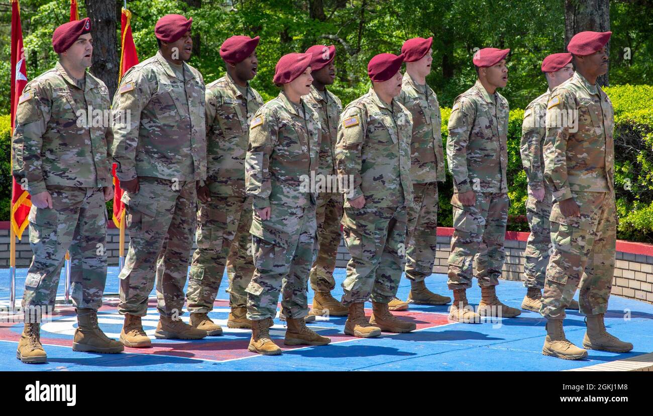 The 82nd Airborne Division choir performs at the All American Awards Ceremony April 28, 2021, at Fort Bragg, North Carolina. The All American Awards Ceremony takes place every month to recognize and support those who work and impact the 82nd Airborne Division. Stock Photo