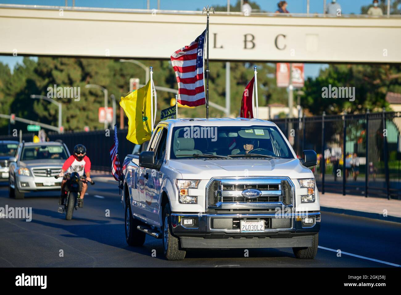 Demonstrators gather near Long Beach City College to protest a Vote No rally for Gavin Newsom, attended by President Joe Biden, Monday, Sept. 13, 2021 Stock Photo