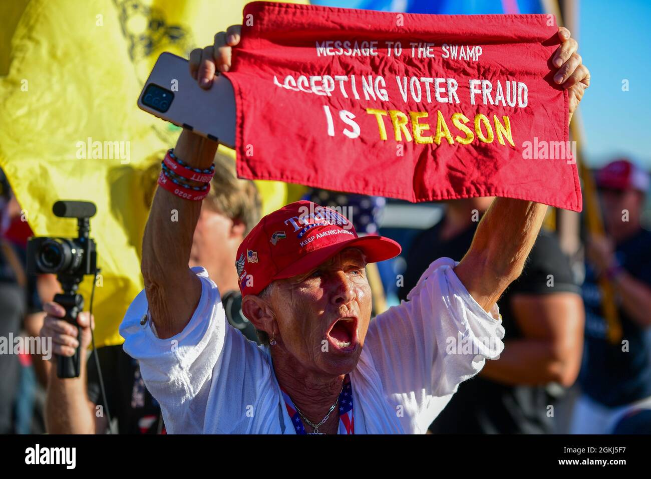 Demonstrators gather near Long Beach City College to protest a Vote No rally for Gavin Newsom, attended by President Joe Biden, Monday, Sept. 13, 2021 Stock Photo