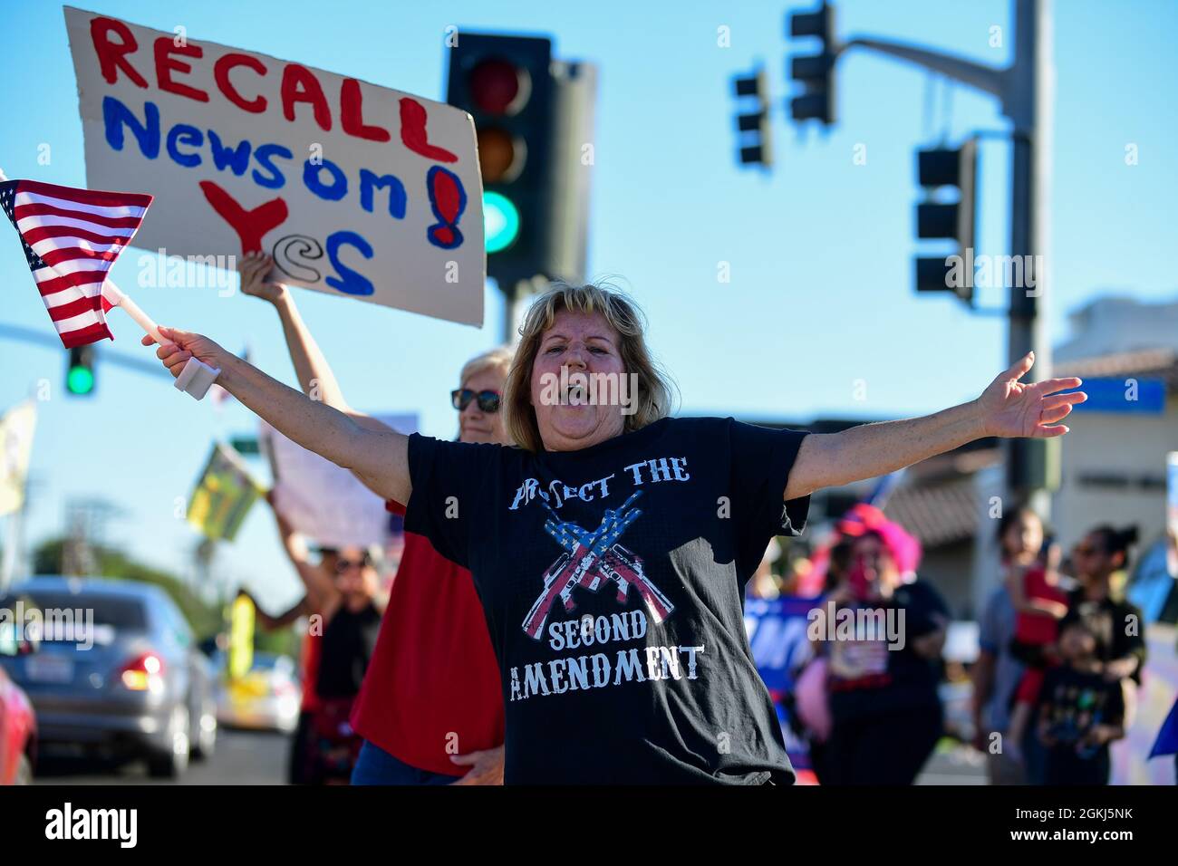 Demonstrators gather near Long Beach City College to protest a Vote No rally for Gavin Newsom, attended by President Joe Biden, Monday, Sept. 13, 2021 Stock Photo