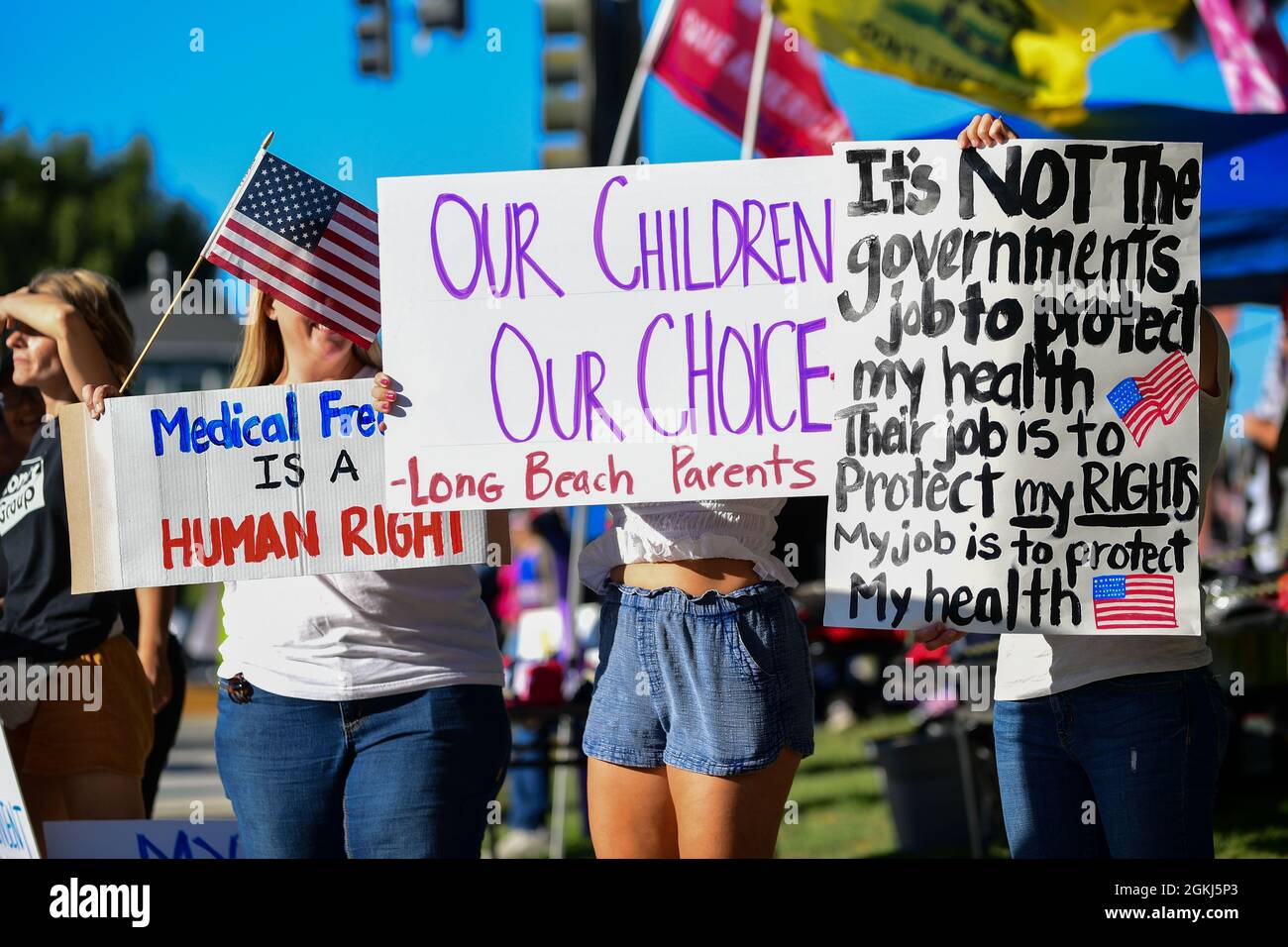 Demonstrators gather near Long Beach City College to protest a Vote No rally for Gavin Newsom, attended by President Joe Biden, Monday, Sept. 13, 2021 Stock Photo