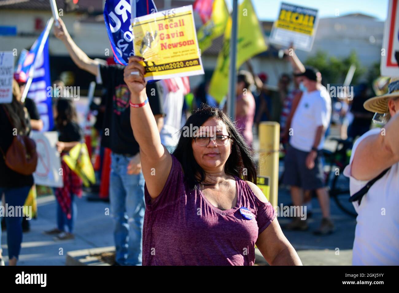 Demonstrators gather near Long Beach City College to protest a Vote No rally for Gavin Newsom, attended by President Joe Biden, Monday, Sept. 13, 2021 Stock Photo