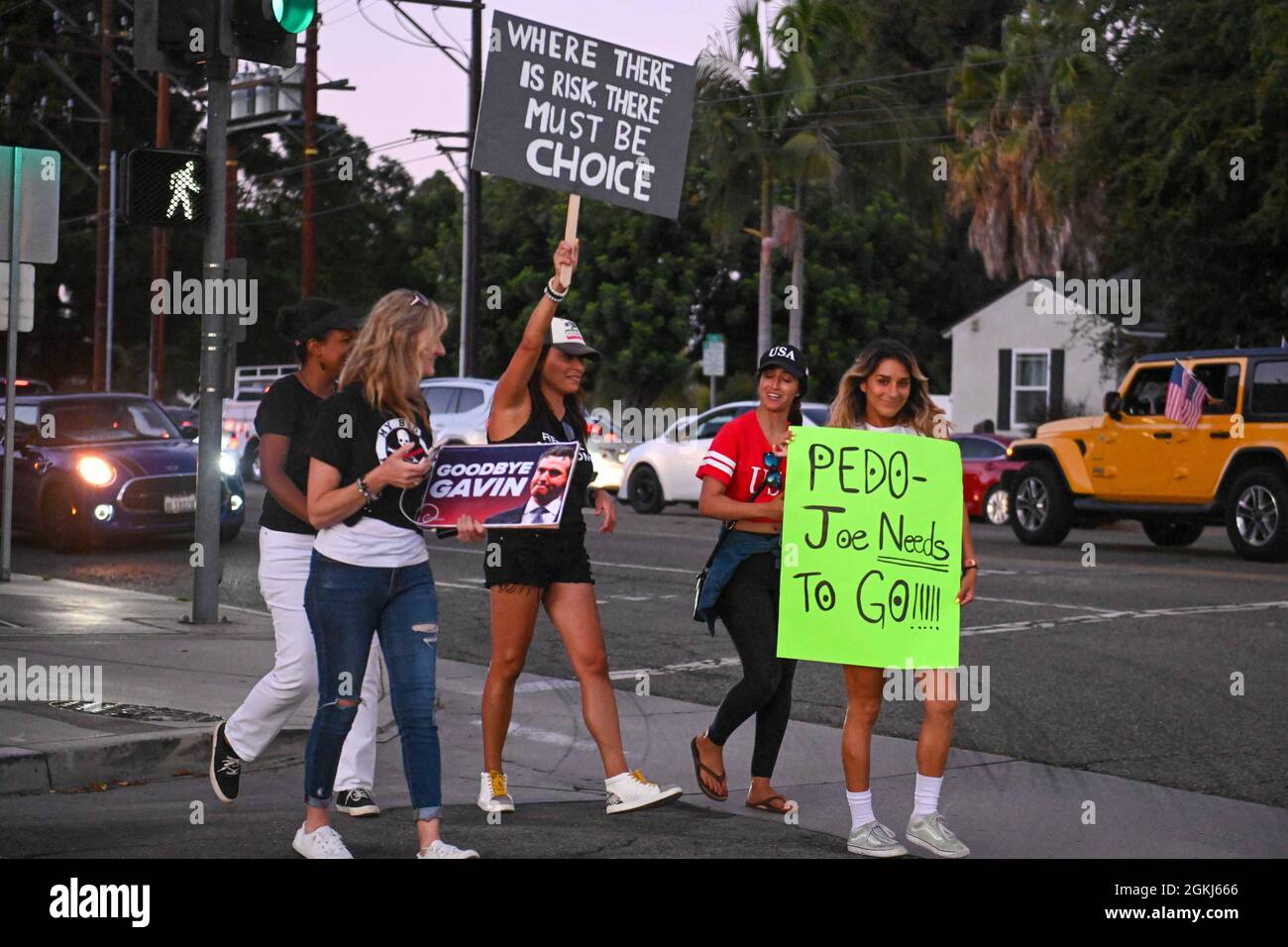 Demonstrators gather near Long Beach City College to protest a Vote No rally for Gavin Newsom, attended by President Joe Biden, Monday, Sept. 13, 2021 Stock Photo