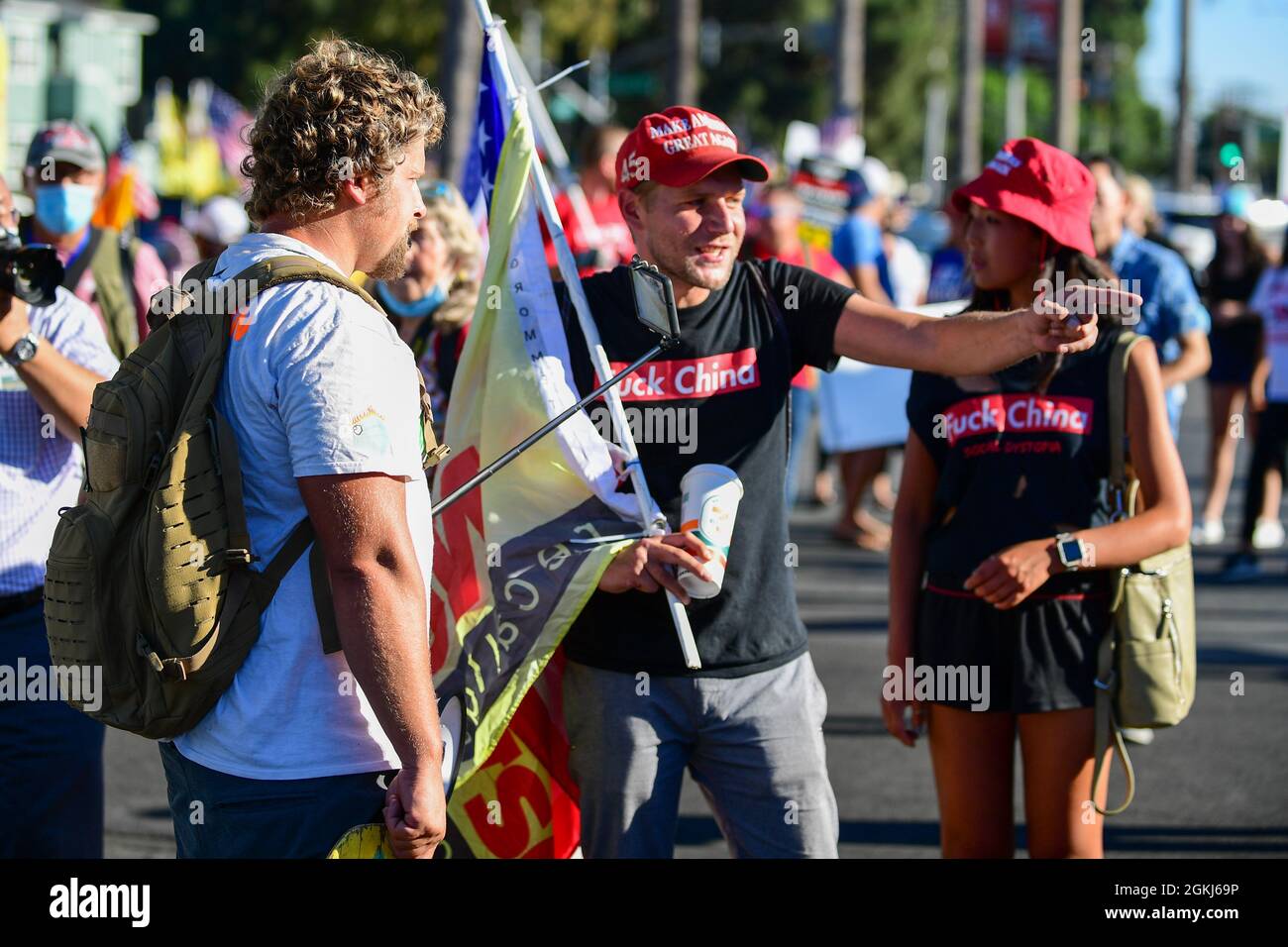 Demonstrators gather near Long Beach City College to protest a Vote No rally for Gavin Newsom, attended by President Joe Biden, Monday, Sept. 13, 2021 Stock Photo