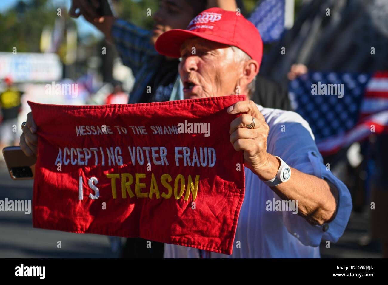 Demonstrators gather near Long Beach City College to protest a Vote No rally for Gavin Newsom, attended by President Joe Biden, Monday, Sept. 13, 2021 Stock Photo