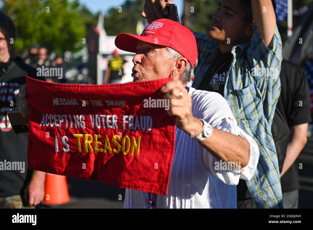 Demonstrators gather near Long Beach City College to protest a Vote No rally for Gavin Newsom, attended by President Joe Biden, Monday, Sept. 13, 2021 Stock Photo