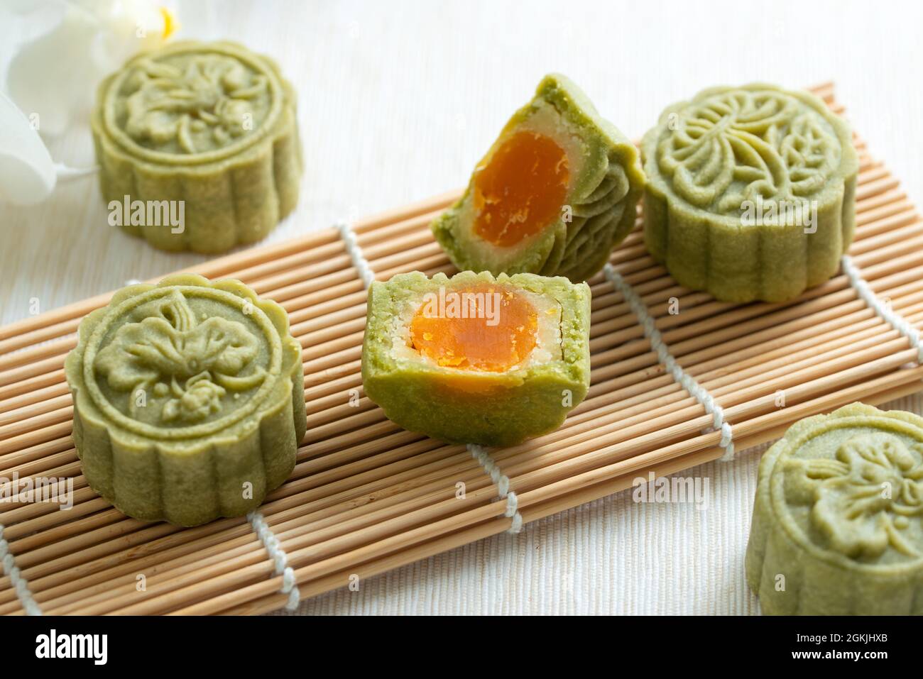 Traditional Chinese matcha green tea mooncake Stock Photo Alamy