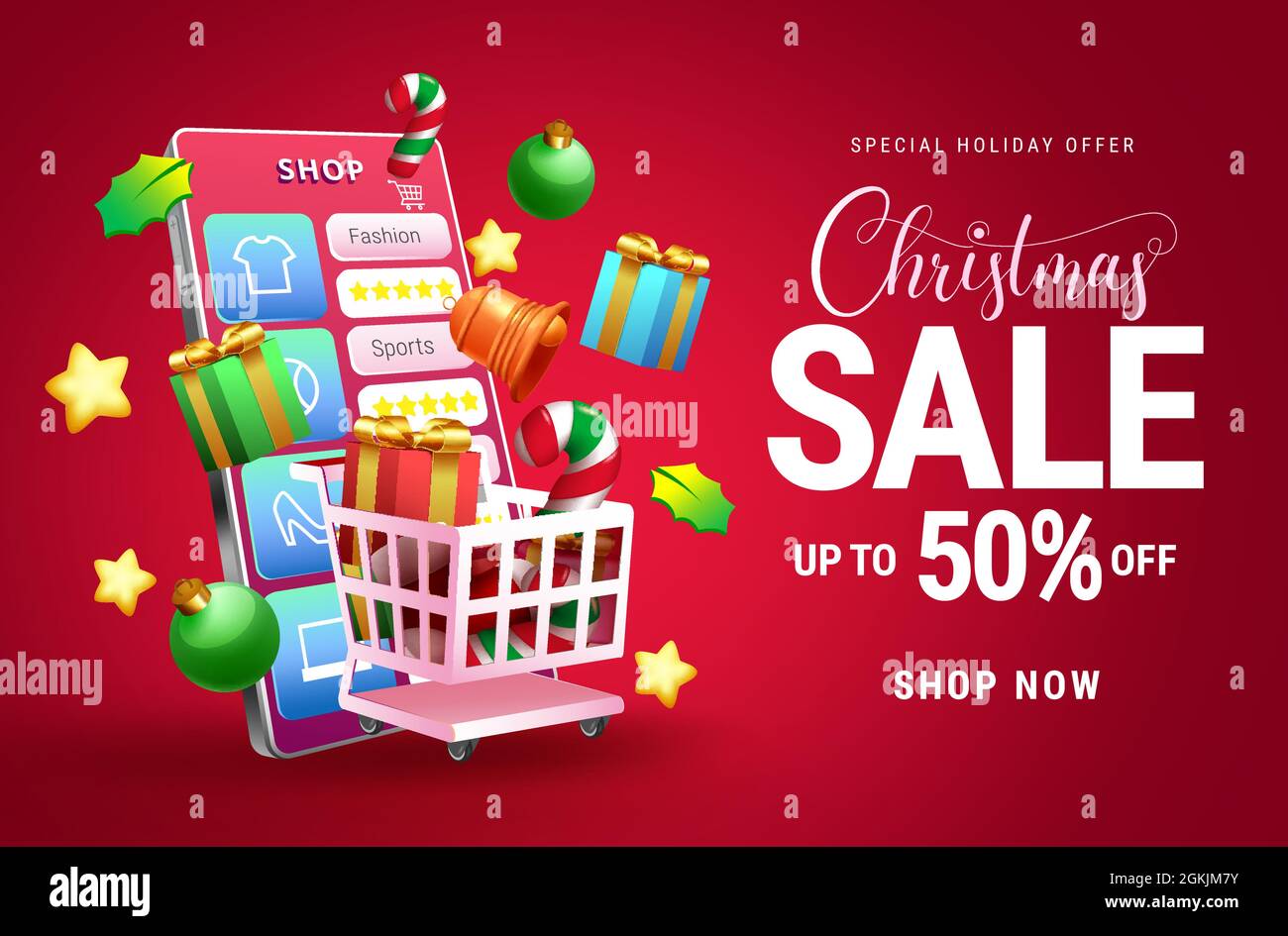 Christmas sale online vector banner. Christmas sale text with ...