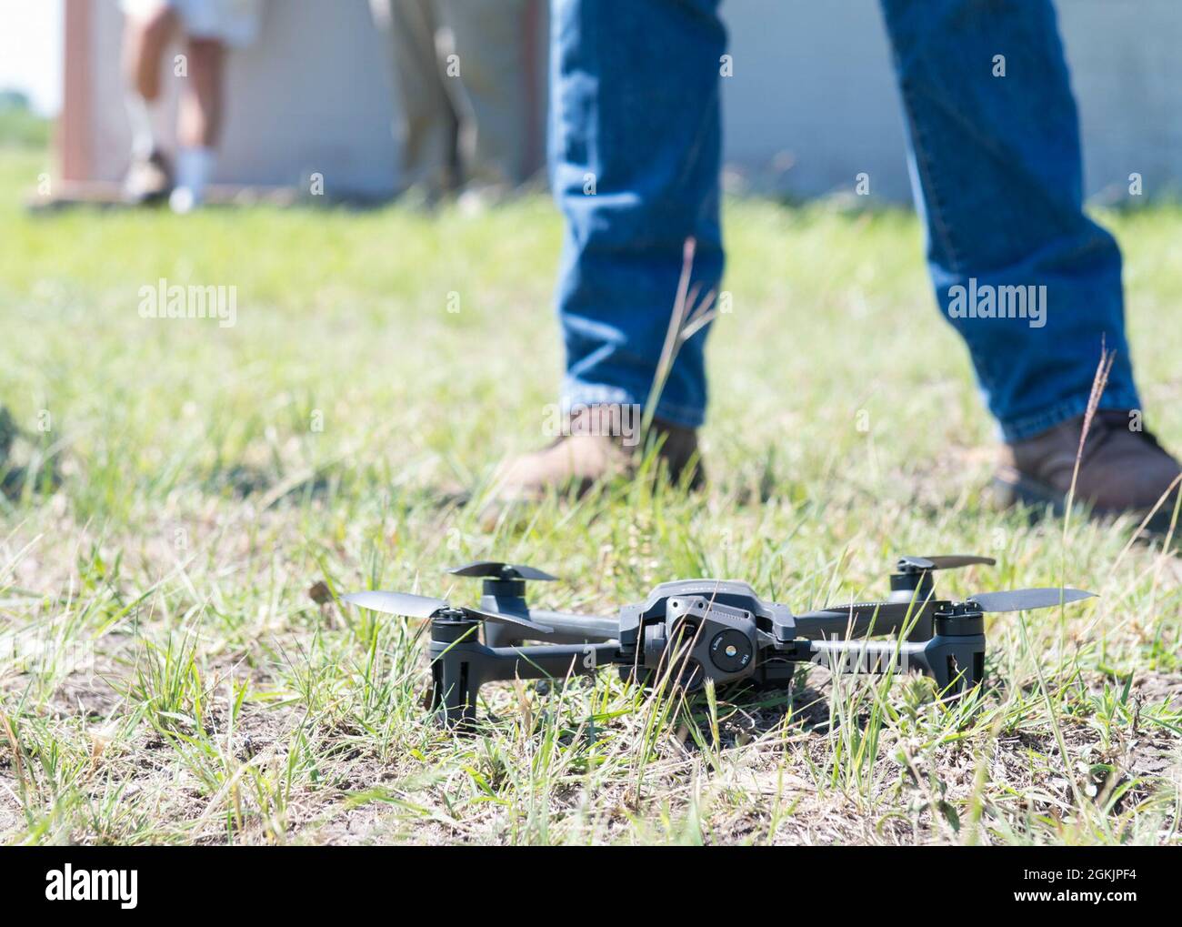 A drone awaits takeoff during training for members of the Air Force