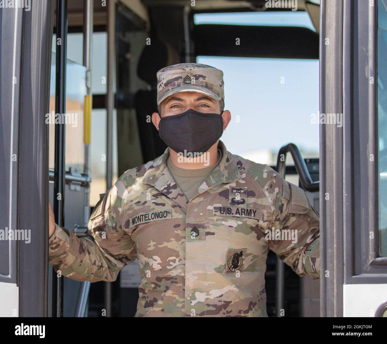 U.S. Army Staff Sgt. Joshua Montelongo, a native of Pueblo, Colorado, and combat medic assigned to 52nd Brigade Engineer Battalion, poses for a photograph in Pueblo, Colorado, May 7, 2021. Montelongo was born and raised in Pueblo and is currently deployed at the Community Vaccination Center at the Colorado State Fairgrounds in Pueblo as part of the federal vaccination mission. U.S. Northern Command, through U.S. Army North, remains committed to providing continued, flexible Department of Defense support to the Federal Emergency Management Agency as part of the whole-of-government response to C Stock Photo
