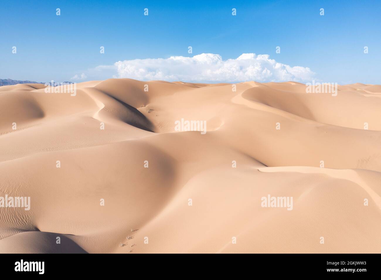 Top down view of sand dunes, aerial. Stock Photo