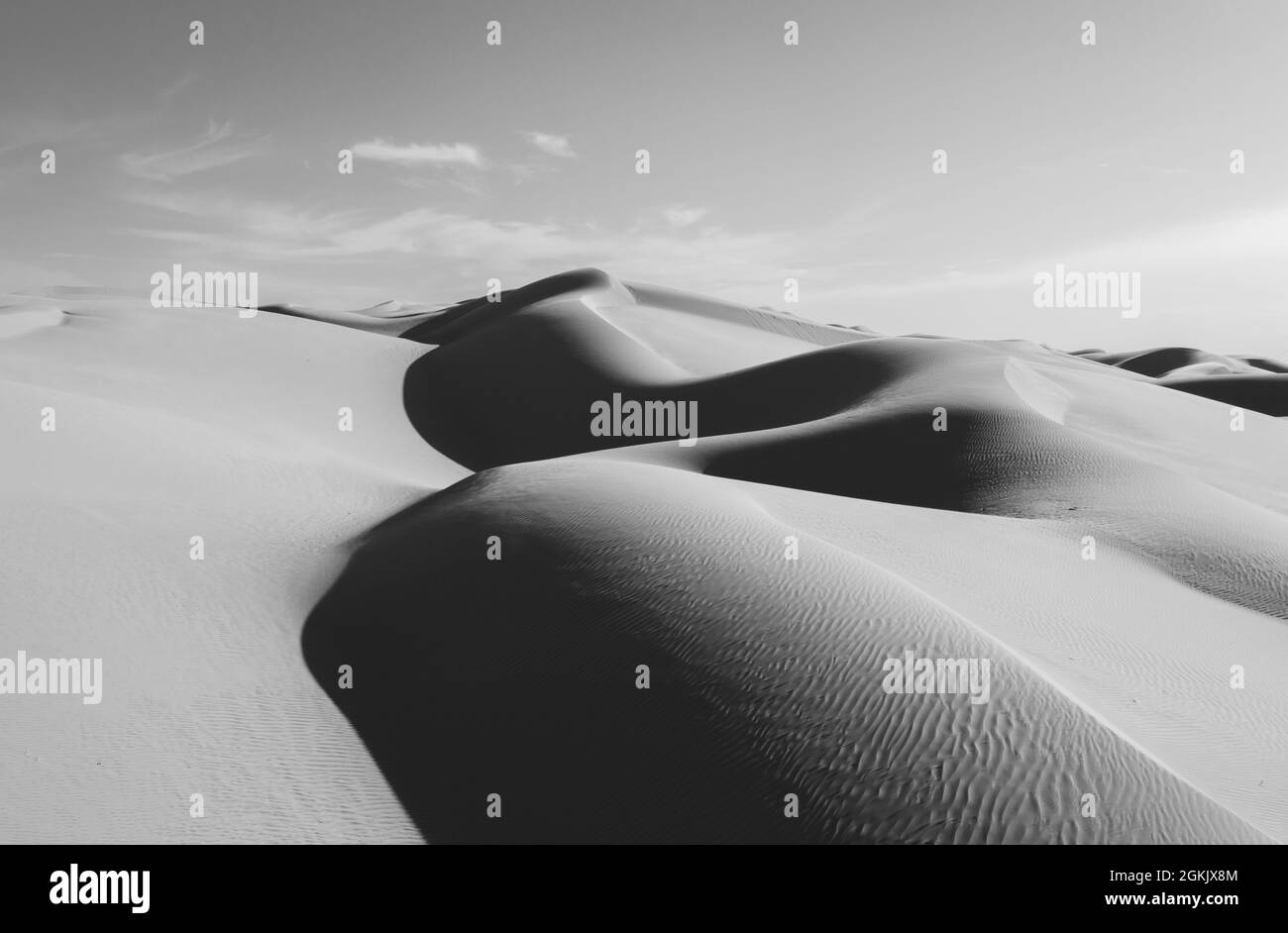 Imperial sand dunes near Yuma, black and white image.  Stock Photo