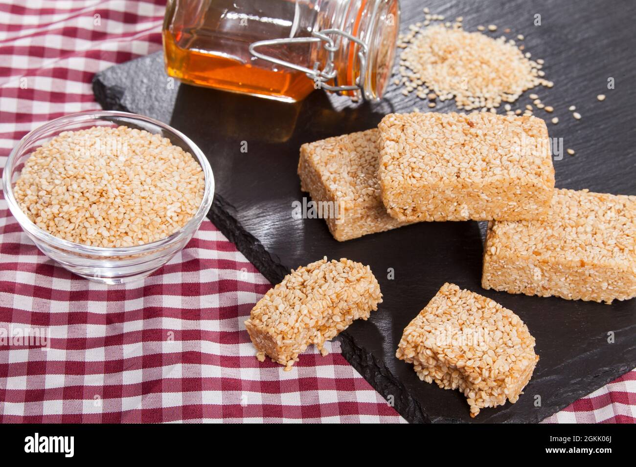 Edible White Sesame Seeds Sesame Bars With Honey Stock Photo Alamy