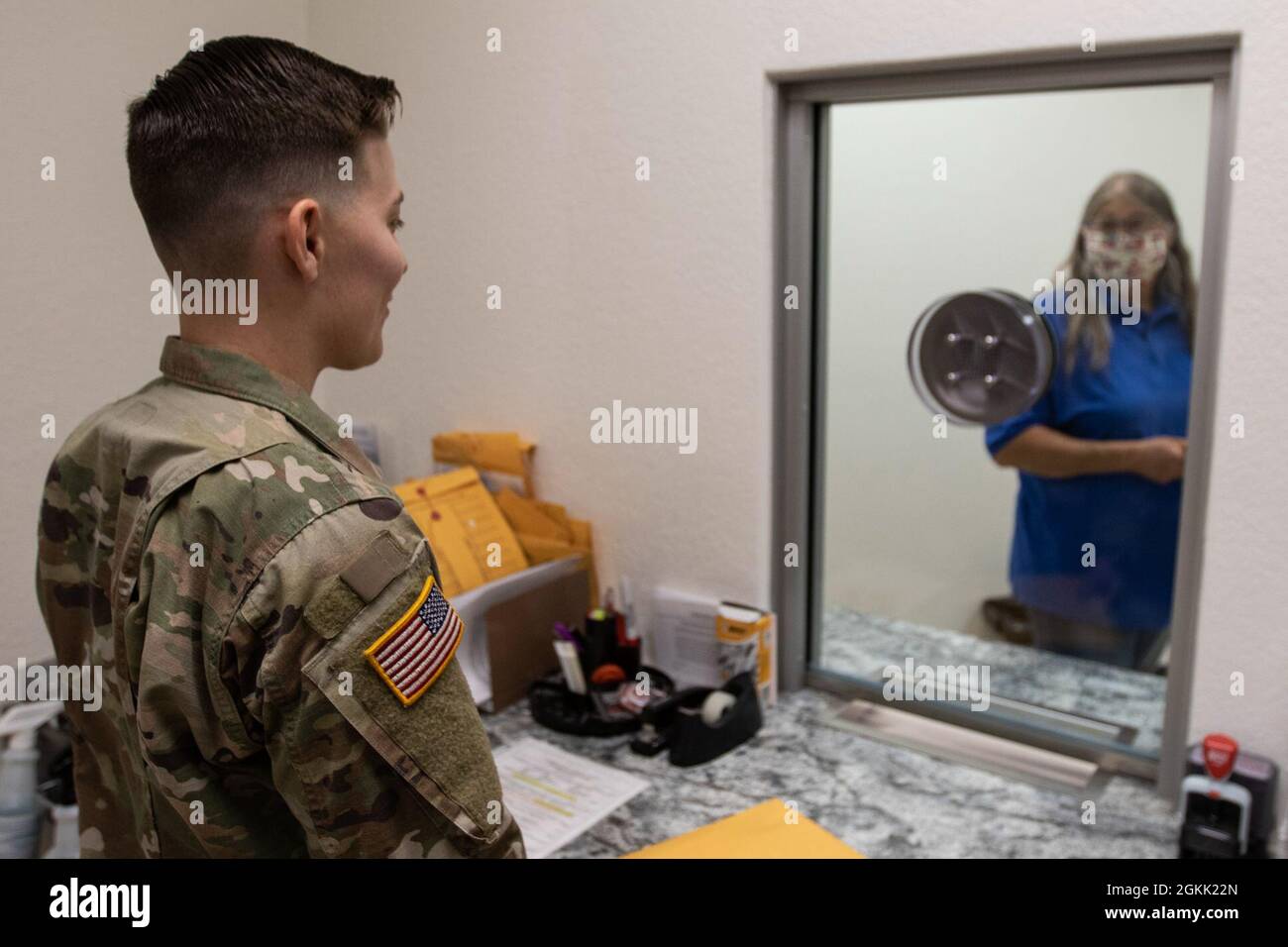 WILCOX, Ariz. -- Sgt. Jacqueline Schamahorn, Task Force Badge, Arizona National Guard, provides administrative support to the Cochise County Sheriff's Office. In response to a call for support from local sheriffs across Southern Arizona, Gov. Doug Ducey has activated the Arizona guard to provide vital non-law enforcement support to multiple counties across the state. Stock Photo