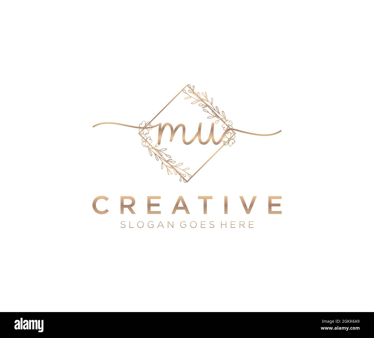 MU Feminine logo beauty monogram and elegant logo design, handwriting logo of initial signature, wedding, fashion, floral and botanical with creative Stock Vector