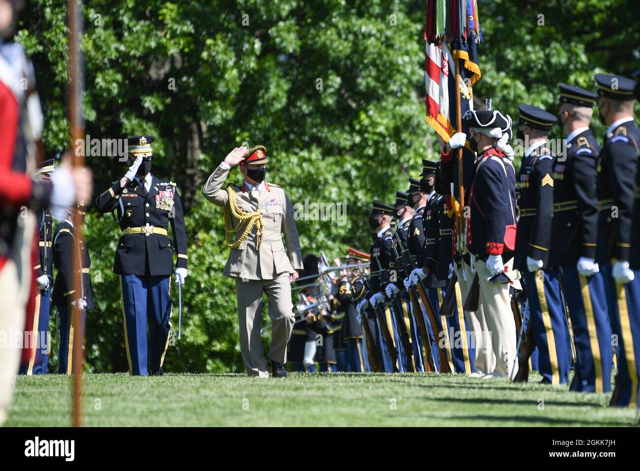 General Sir Mark Alexander Carleton-Smith, the chief of the General Staff of the British Army, renders honors during an Army Full Honor Arrival Ceremony at Whipple Field, Joint Base Myer-Henderson Hall, Arlington, Va., May 13, 2021. Stock Photo