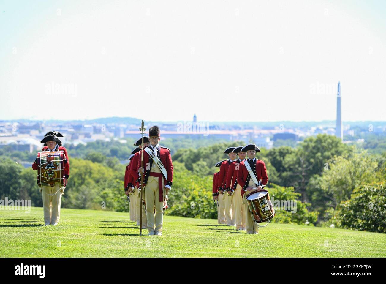 U.S. Soldiers assigned to the Fife and Drum Corps, 3rd U.S. Infantry Regiment (The Old Guard), participate in an Army Full Honor Arrival Ceremony in honor of General Sir Mark Alexander Carleton-Smith, the chief of the General Staff of the British Army, at Whipple Field, Joint Base Myer-Henderson Hall, Arlington, Va., May 13, 2021.   Chief of Staff of the U.S. Army Gen. James C. McConville hosted the event. Stock Photo
