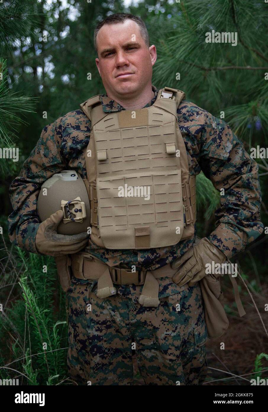U.S. Marine Corps Cpl. James D. Smith, a Raleigh, N.C. native and assistant squad leader with 1st Battalion, 2d Marine Regiment, 2d Marine Division (MARDIV), poses for a photo on Camp Lejeune, N.C., May 13, 2021. Smith was selected as the 2d MARDIV motivator of the week for utilizing his personal time to constantly better himself as a Marine, out performing his peers in every aspect and his upbeat attitude. Stock Photo