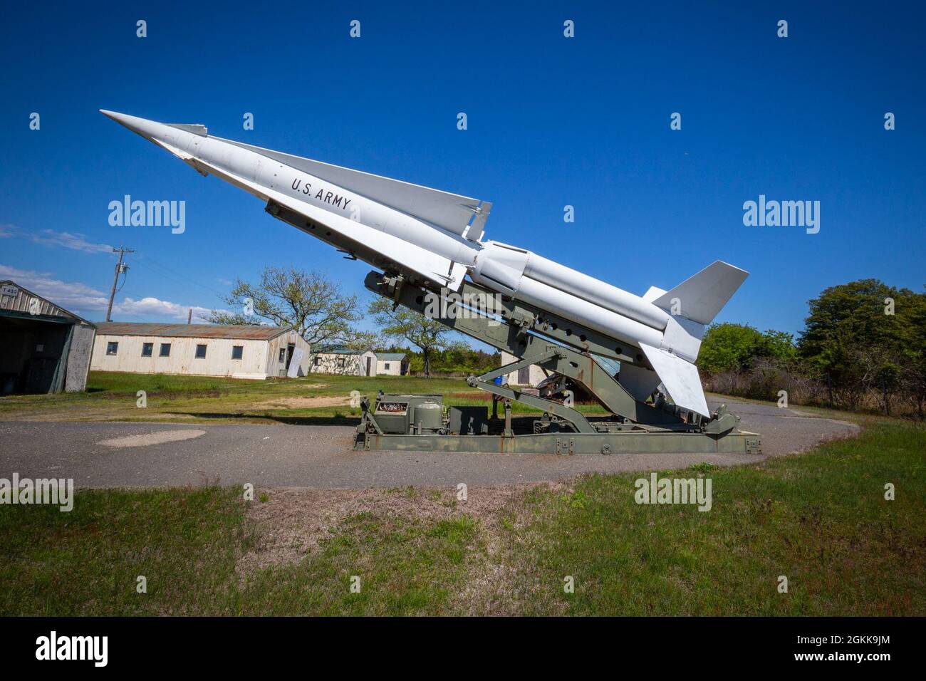 A U.S. Army surface-to-air missile Nike Hercules MIM-14 (Mobile Interceptor  Missile, design 14) on display at Fort Hancock, Gateway National Recreation  Area at Sandy Hook, N.J., May 13, 2021. The Nike Hercules