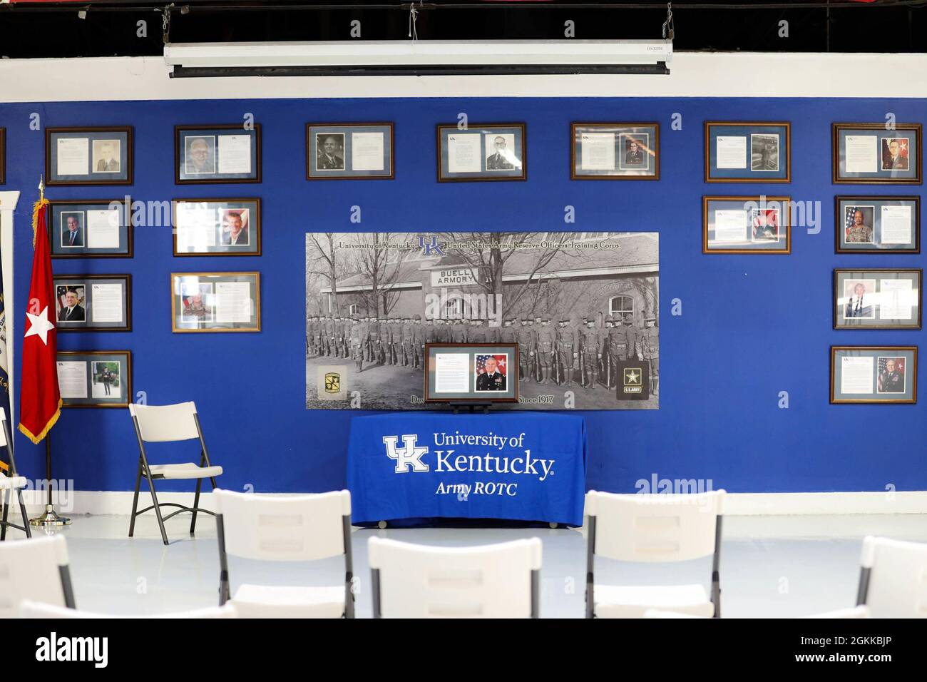 The Kentucky National Guard Adjutant General, Brig. Gen. Hal Lamberton is inducted into the University of Kentucky Reserve Officer Training Corps Wall of Fame to Barker Hall on May 14, 2021. The Wall of Fame, located in the on-campus armory, boasts the faces and achievements of the programs most accomplished alumni. Stock Photo