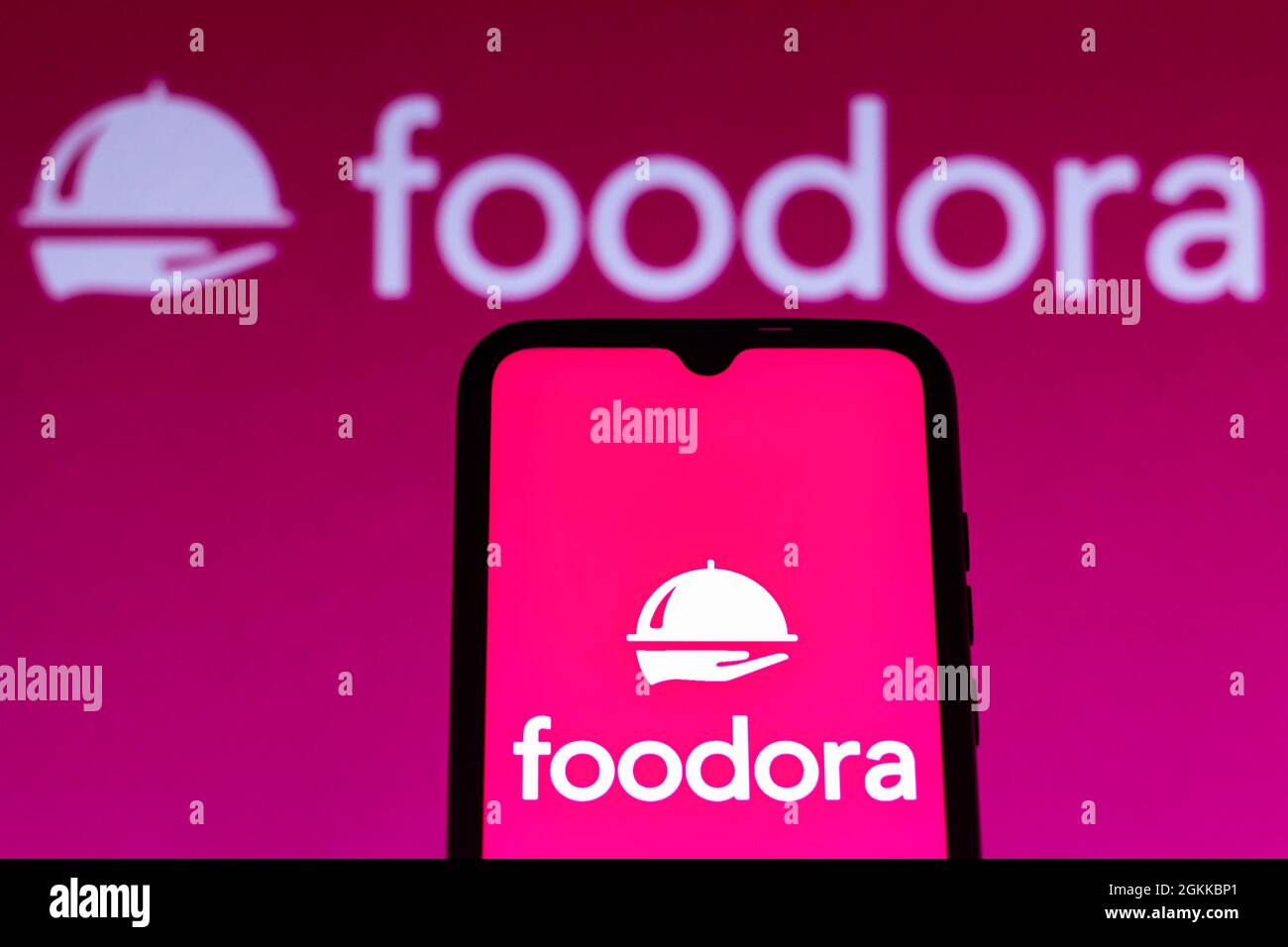 Brazil. 14th Sep, 2021. In this photo illustration the Foodora logo seen displayed on a smartphone and in the background. (Photo by Rafael Henrique/SOPA Images/Sipa USA) Credit: Sipa USA/Alamy Live News Stock Photo